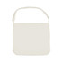 A cream canvas tote bag with a long strap and a subtle branding logo.