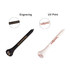 Two bamboo golf tees in black and white, featuring different designs and a logo on each.