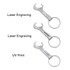 A drink bottle opener in the shape of a wrench, made of metal, featuring a keyring and options for engraving or print.