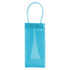 A PVC clear wine ice tote bag in a vibrant blue colour with two handles. It has a smooth, glossy finish and a logo.