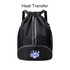 A black drawstring backpack featuring a mesh design and a separate compartment, with a logo on the lower part.