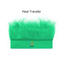 A solid green headband wig with a fluffy texture and a logo on the band.