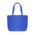 A blue canvas zippered tote shoulder bag with two long handles and a spacious interior.