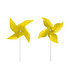 Two yellow four-leaf pinwheels with a central connector and white sticks. Each pinwheel has a glossy finish.