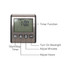 A digital oven thermometer with a stainless steel finish and various buttons for timer and display adjustments.