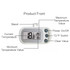 A white ambient thermometer displaying current and minimum/maximum temperature values, with buttons for settings and a stand.