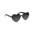 Heart-shaped sunglasses in black with dark lenses and sleek black frames. Features a logo on the side.