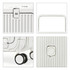 A white hardside suitcase with a locking mechanism, extendable handle, and wheels. Features a ribbed texture.