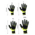 Heavy duty safety work gloves in bright yellow and black, featuring a wrist lock and palm guard, displayed in various sizes.