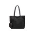 A black casual canvas bag with long handles and a small detachable pouch on the side.