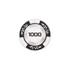 A round poker chip featuring a silver centre with a black and white outer ring, labelled "1000".