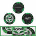 Three clay poker chips in black and green, featuring a silver inlay with the number "1000" and a logo.