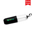 A capsule-shaped storage container with a black bottom and clear top, featuring green branding and a carrying loop.