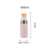 A drink bottle featuring a stainless steel vacuum design in pink and peach, with a transparent upper section and a logo.