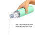 A drink bottle with a mint green exterior and a clear top, pouring water with ice cubes visible inside.