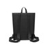 A black tarpaulin roll top backpack featuring two adjustable shoulder straps and a loop handle.