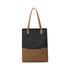 A black and brown convertible canvas backpack to tote bag, featuring a zippered pocket and long straps.