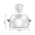 An aluminium car snow cover in silver, displayed flat with dimensions indicated, and a smaller compact version above.