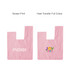 A pink cotton wrist bag featuring a logo on one side, with a simple design and open top.