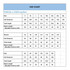 A size chart for unisex long sleeve V-neck shirts, detailing measurements for men, women, and kids.