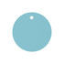 A round, light blue drink cover with a small hole at the top for attachment.