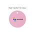 A round pink drink cover featuring a central logo. Includes a hole for attachment.