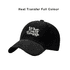 A black corduroy baseball cap featuring a logo on the front and a curved brim.