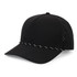 A black performance cap with a rope detail and mesh backing, featuring a logo on the front.