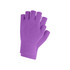 A pair of purple knitted fingerless gloves with a ribbed cuff and a woven label.