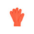 A pair of bright orange knitted gloves with a ribbed cuff, featuring a woven label.