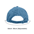 A vintage washed blue baseball cap with an adjustable strap at the back and a logo.