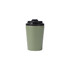 A green 350ML powder-coated stainless steel coffee mug with a black lid and branding visible.