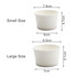 Two white gelato cups in small and large sizes, with measurements displayed for each.