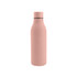 A drink bottle with a sleek design, featuring a pink thermal rubber coating and a silver cap. It has a logo on the side.