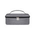 A grey portable thermal insulated lunch bag with a zipper closure and a handle on top.
