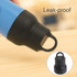 A drink bottle in blue and black with a leak-proof lid and a handle for easy carrying. Features a branding logo.
