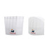 A white disposable kids chef hat featuring a logo on the front in red and blue.