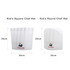 Two kids' chef hats, one square and one round, both white and 20cm tall with a logo on them.