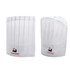 A white disposable non-woven chef hat, featuring pleats and a logo, measuring 29cm in height.