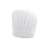 A white disposable non-woven chef hat with pleated design, measuring 23cm in height. Features a logo.