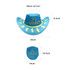 A foldable cowboy hat in blue with yellow accents, accompanied by a pouch for storage. It features a logo.