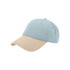 A solid colour cap in light blue with a beige brim, featuring a logo on the front.