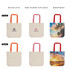 A canvas tote bag in cream with multiple strap colour options, featuring a logo on one side and vibrant sunset imagery on the other.