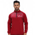 A red polyester spandex jacket with a stand-up collar and 1/4 zip, featuring contrasting splicing and a logo.
