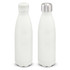 A drink bottle in matte white with a screw-on cap and a silver lid, featuring a logo.