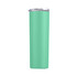 A drink bottle in mint green with a transparent lid, featuring a logo on the side.