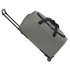 A wheeled duffel bag in grey, featuring a telescopic handle and reinforced straps. It has a logo on the side.