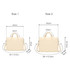 A beige laptop bag with a buffer pad, featuring adjustable straps and a logo, available in two sizes.