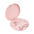 A pink circular case containing various charging cables and a USB connector, with a logo on the inside lid.