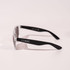 Transparent framed sunglasses with black arms, featuring a logo on the side.